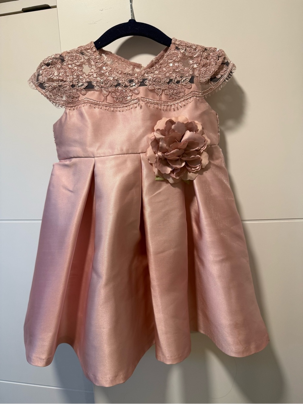 Rare Editions Blush Pink Lace Bodice Flower Formal Dress